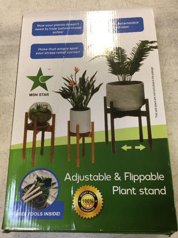 Photo 4 of Adjustable Plant Stand (8 to 12 inches), Bamboo Mid Century Modern Plant Stand (15 inches in Height), Indoor Plant Stand, Fit 8 9 10 11 12 inch Pots (Pot & Plant Not Included) gold color 
