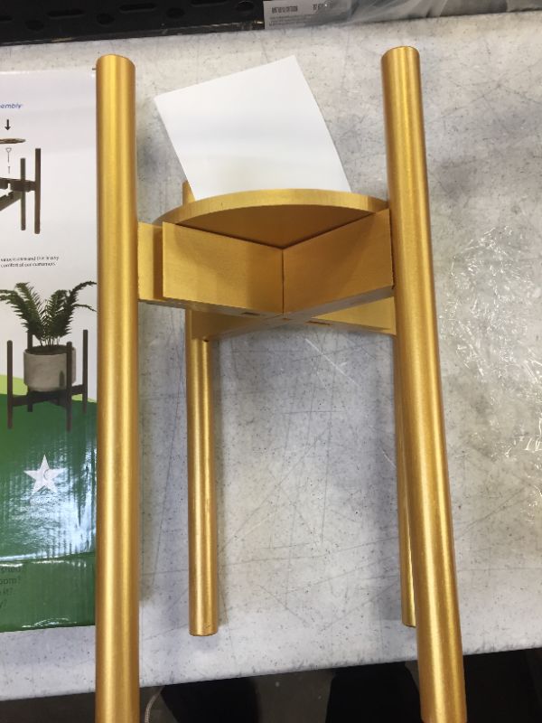 Photo 3 of Adjustable Plant Stand (8 to 12 inches), Bamboo Mid Century Modern Plant Stand (15 inches in Height), Indoor Plant Stand, Fit 8 9 10 11 12 inch Pots (Pot & Plant Not Included) gold color 