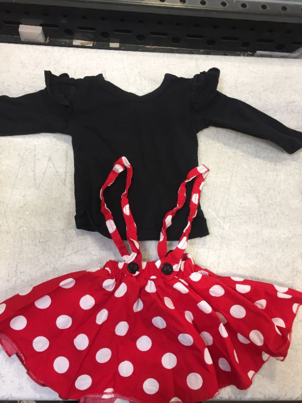 Photo 1 of 12-24 months girls outfit shirt and skirt color black and red 