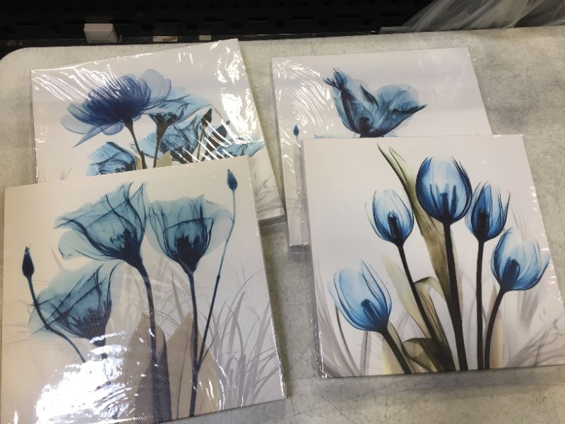 Photo 1 of 12 x 12 inches artwork 4 pieces color white and blue