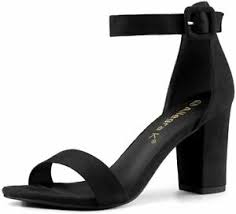 Photo 1 of Allegra K Women's High Chunky Heel Buckle Ankle Strap Sandals color black size 9 
