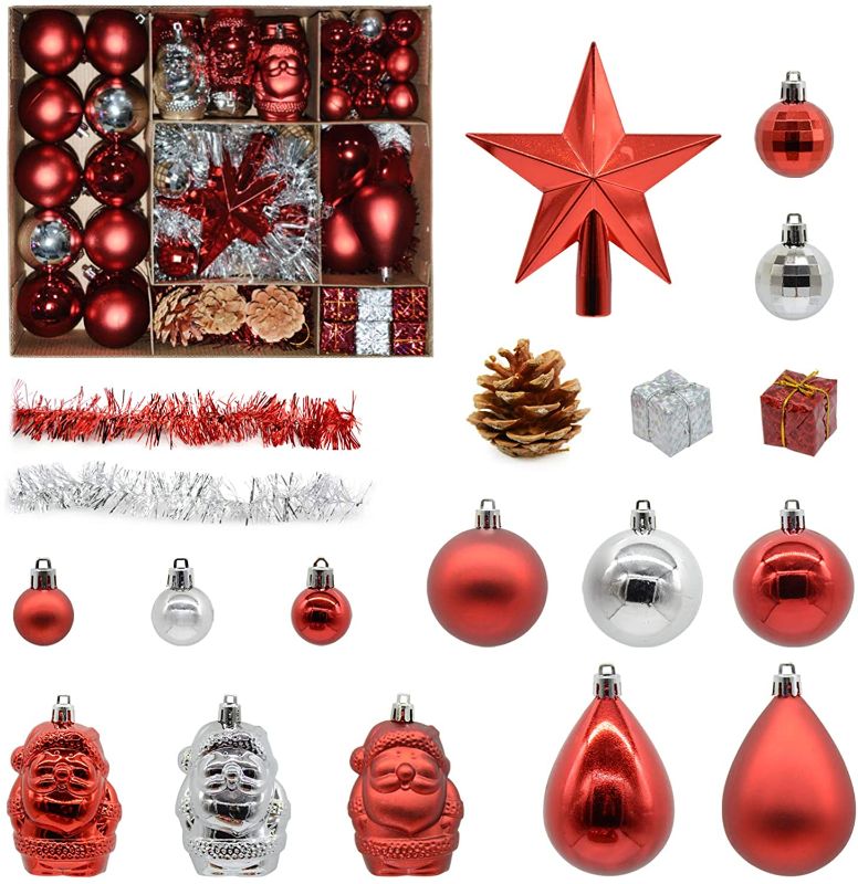 Photo 1 of #NA 104-Pcs Christmas Tree Assorted Ornaments(Red&Silver)