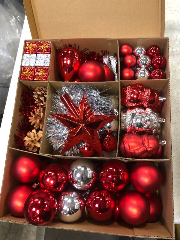 Photo 1 of #NA 104-Pcs Christmas Tree Assorted Ornaments(Red&Silver)