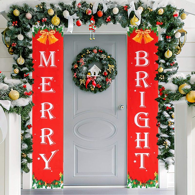 Photo 1 of Christmas Decorations Christmas Banner Front Porch Decor, Merry Bright Signs Welcome Christmas Signs 71”(L)x 12.6”(W)