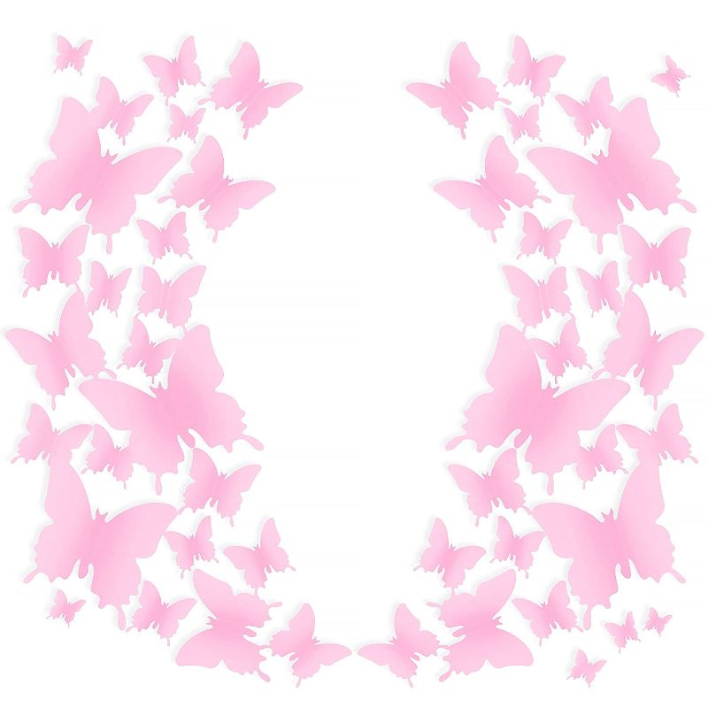 Photo 1 of 144 Pcs 3D Butterfly Wall Decor,Removable Butterfly Wall Stickers Decor?Pink?