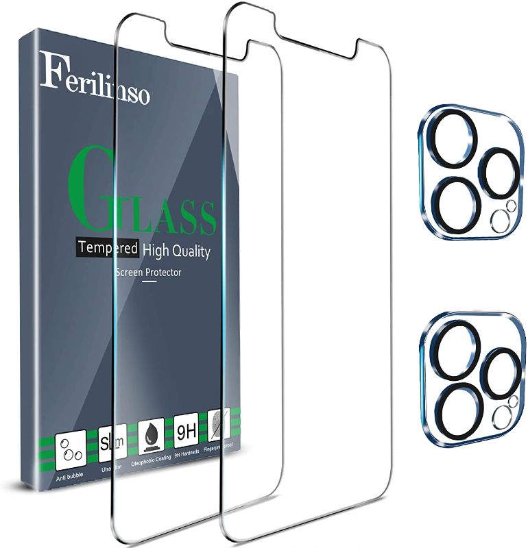 Photo 1 of Ferilinso 2 Pack Screen Protector for iPhone 12 Pro Max with 2 Pack Camera Lens Protector [Tempered-Glass] [Military Protective] [HD Clear] [Case Friendly] [Anti-Fingerprint] 4 pack 