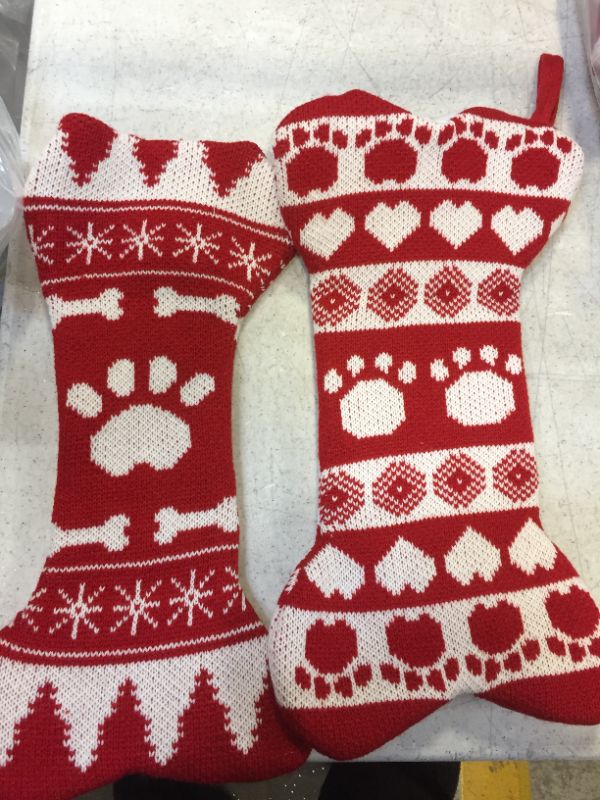 Photo 1 of Christmas holiday stockings dog related themed color red and white 