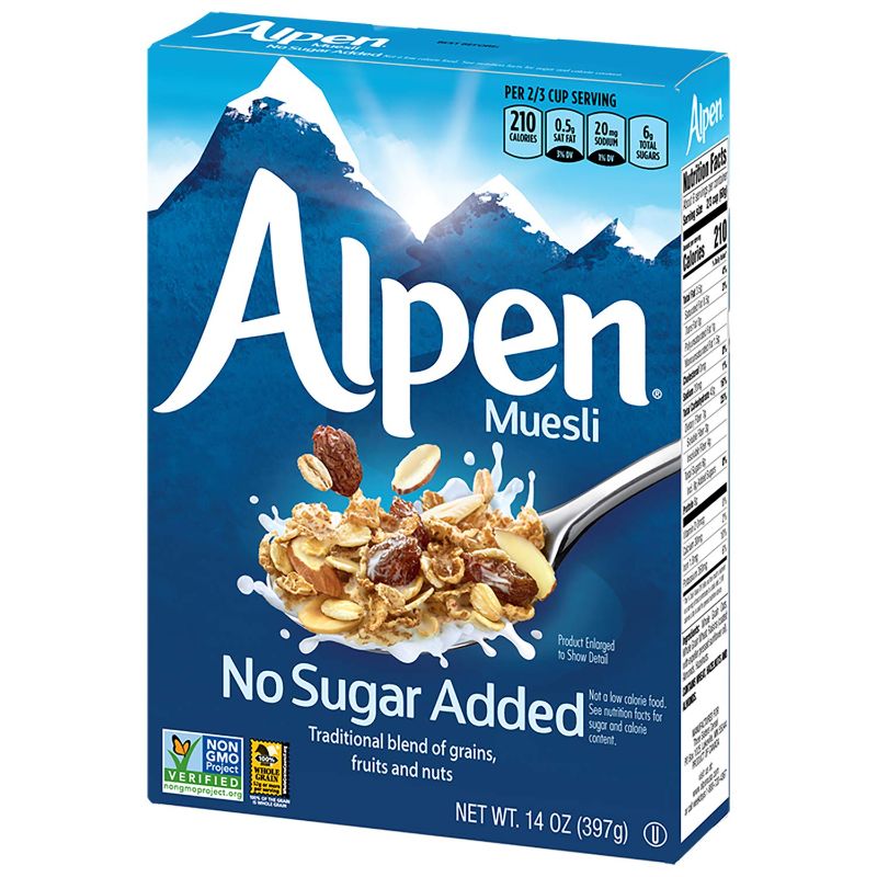 Photo 1 of Alpen No Sugar Added Muesli, Swiss Style Muesli Cereal, Whole Grain, Non-GMO Project Verified, Heart Healthy, Kosher, Vegan, No Sugar Added, 14 Ounce (Pack of 45)