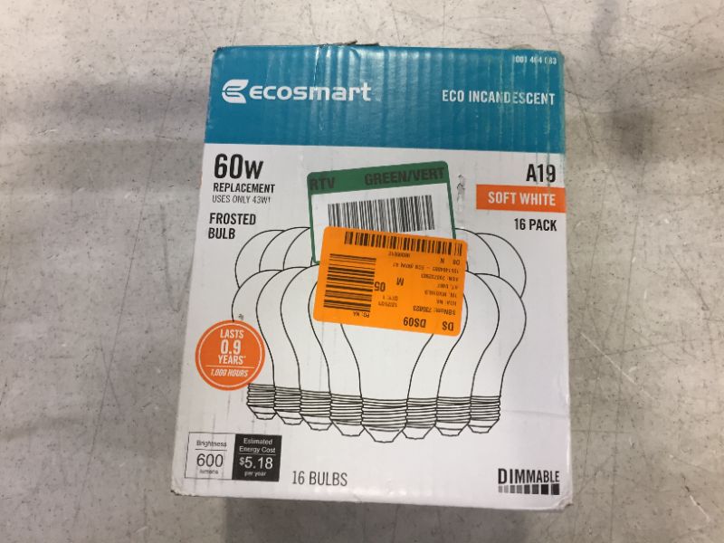 Photo 1 of 60-Watt Equivalent A19 Dimmable Halogen Light Bulb Soft White (16-Pack)
