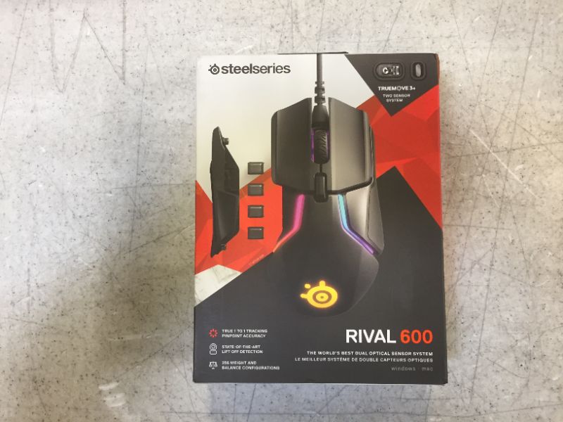 Photo 5 of SteelSeries Rival 600 Gaming Mouse - 12,000 CPI TrueMove3Plus Dual Optical Sensor - 0.5 Lift-off Distance - Weight System - RGB Lighting
