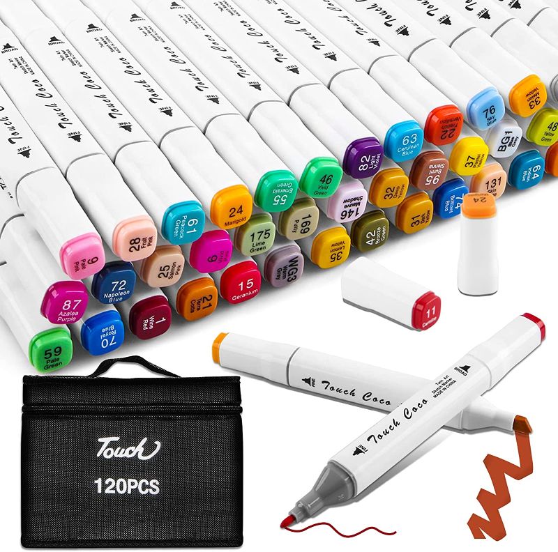 Photo 1 of Alcohol Based Markers,Double Tipped Alcohol Brush Markers for Artist, Kids and Adults Coloring Drawing Illustrations (122)
