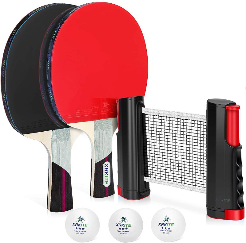 Photo 1 of XRKITE Professional Ping Pong Paddle Set of 2 with Retractable Net,Table Tennis Set with 3- Star Balls and Premium Ping Pong Paddles,Indoor or Outdoor Play,with Convenient Storage Case.
