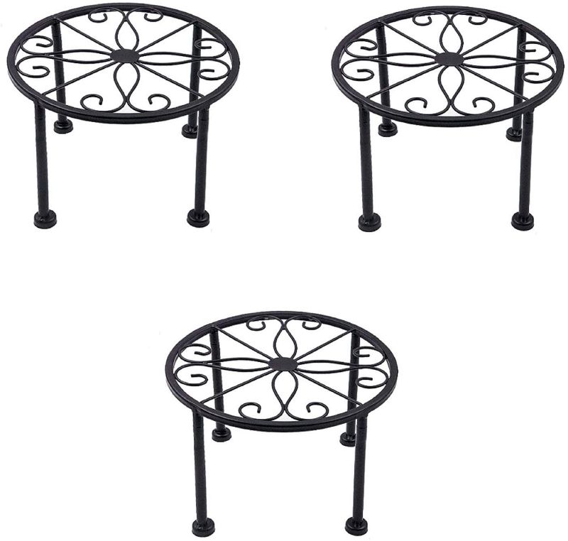 Photo 1 of 3 Packs Iron Black Antirust Plant Stand,Non-Slip and Stable Potted Holder for Indoor Outdoor Heavy Duty Container,Beverage Dispenser on Livingroom Floor,Balcony, Porch,Tabletop (3)
