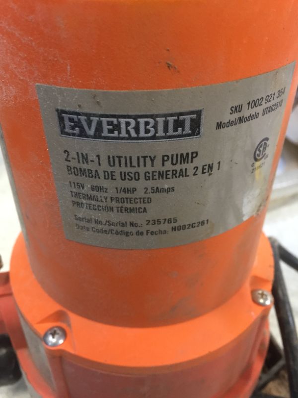 Photo 3 of 1/4 HP 2-in-1 Utility Pump
