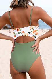 Photo 1 of CUPSHE Women’s One Piece Swimsuit Floral Tie Knot Front Cutout High Waisted Bathing Suit size extra small