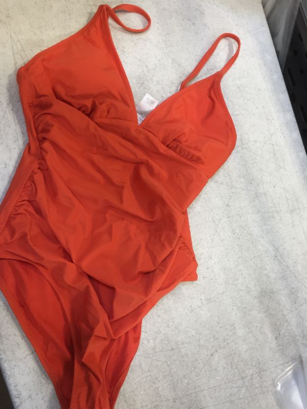 Photo 1 of CUPSHE Women's V Neck One Piece Swimsuit color orange size medium 
