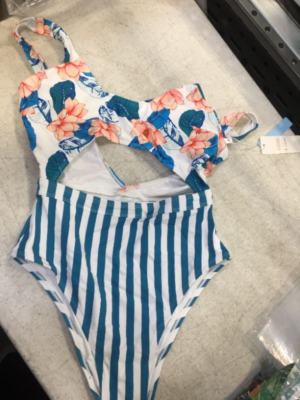 Photo 1 of womens bathing suit one piece color blue and white size medium 