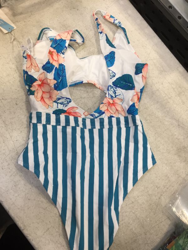 Photo 2 of womens bathing suit one piece color blue and white size medium 