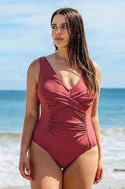 Photo 1 of Marsala V-Neckline Plus Size One Piece Swimsuit 2X