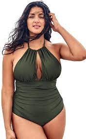 Photo 1 of CUPSHE Women's Plus Size One Piece Swimsuit Green Halter Shirring Bikini size 0x
