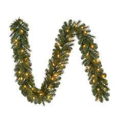 Photo 1 of 9 ft. Wesley Long Needle Pine Pre-Lit LED Artificial Christmas Garland with 60 Warm White Lights
