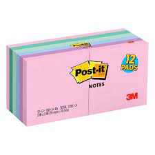 Photo 1 of Post-it 12pk 3"x3" Sticky Notes Assorted Pastels
