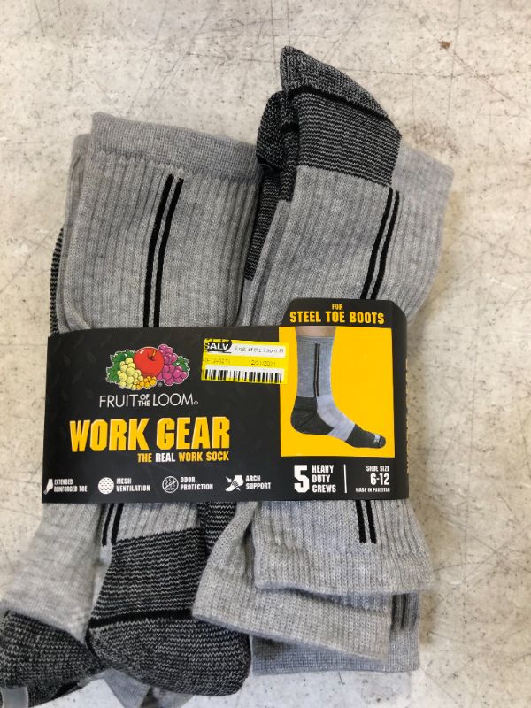 Photo 3 of Fruit of the Loom Men's 5pk Work Gear Steel Toe Crew Socks - 6-12
