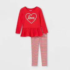 Photo 1 of Toddler Girls' Holiday Long Sleeve Top & Striped Leggings Set - Cat & Jack™ Red size 4 T 
