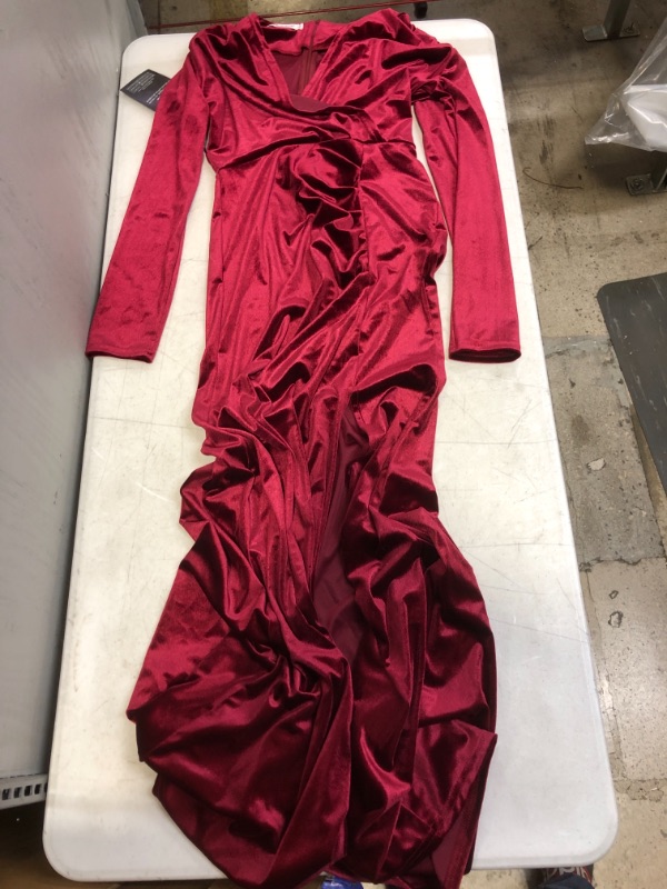 Photo 1 of Generic Red Faux Velvet Long Sleeve Dress. Small