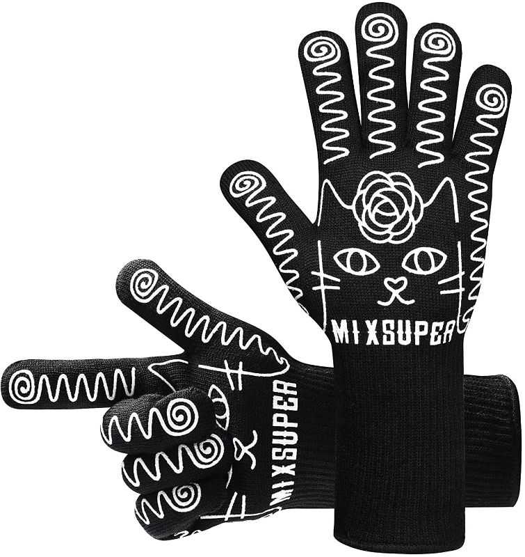 Photo 1 of Mixsuper Heat Resistant BBQ Gloves 1472? Non Slip Heat Proof Oven Gloves Super Comfort Grill Gloves for Smoker/Grilling/Cooking/Baking
