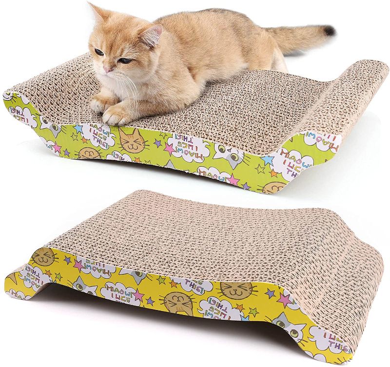 Photo 1 of 2 Pack Cat Scratcher Cardboard, Reversible Corrugated Cat Scratching Pad Replacement Scratcher Pad Lounge Sofa Bed, Catnip Included
