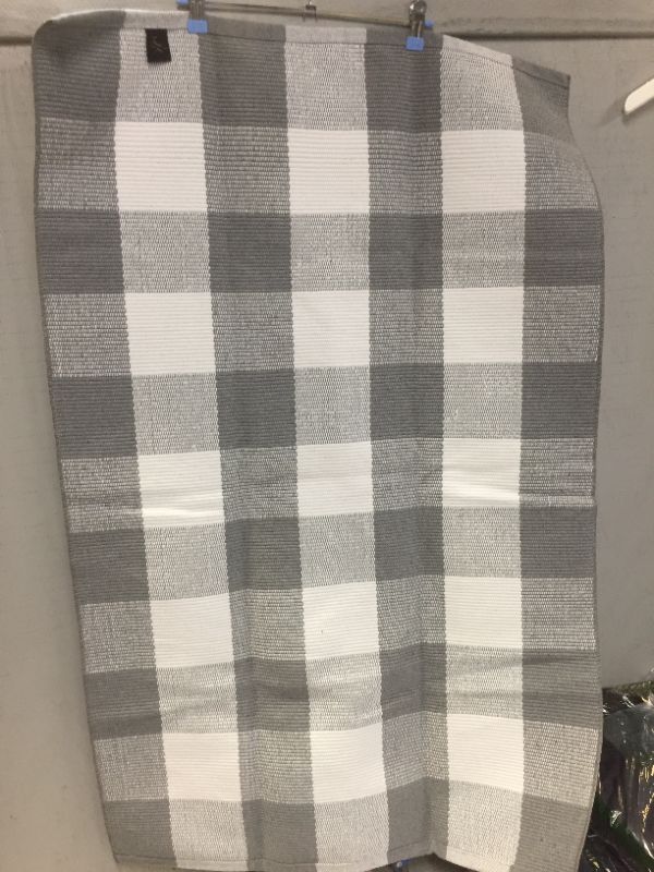 Photo 2 of  Plaid Rug - Extra Large 28" x 43" Pure Grey and White Rug for Indoor & Outdoor Use