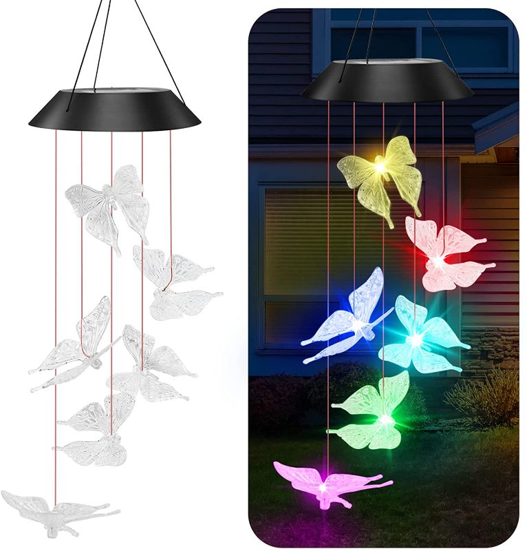 Photo 1 of Butterfly Wind Chimes Outdoor, EnSoleille Hanging Solar Lights, Waterproof Garden Decor for Outside, Color Changing LED Lamp for Trees Porch Patio Yard Balcony Window Indoor Home Decorations Gift
