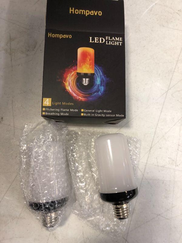 Photo 1 of [Upgraded] Hompavo LED Flame Light Bulb, 4 Modes Flickering Light Bulbs with Upside Down Effect, E26/E27 Base Flame Bulb for Halloween, Christmas, Party, Indoor and Outdoor Home Decoration (2 Pack)
