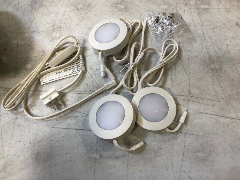 Photo 2 of 3-Light Plug-In LED White Puck Light Kit with CCT Changing (2700K/3000K/4000K)
