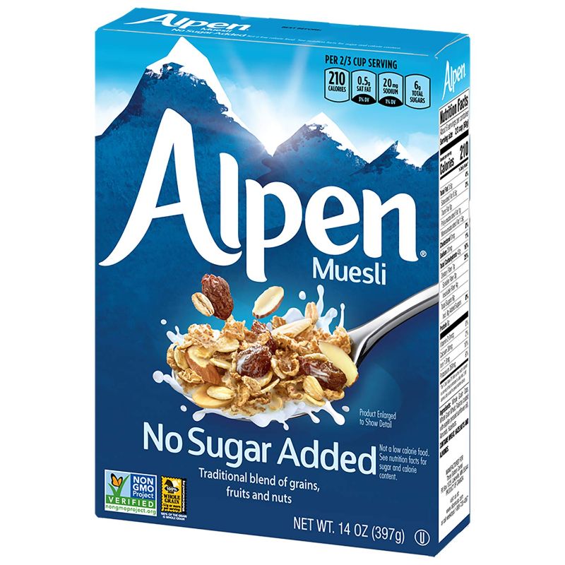 Photo 1 of Alpen No Sugar Added Muesli, Swiss Style Muesli Cereal, Whole Grain, Non-GMO Project Verified, Heart Healthy, Kosher, Vegan, No Sugar Added, 14 Ounce (Pack of 3)
