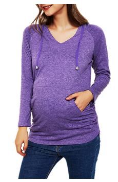 Photo 1 of Maternity Hoodie Long Sleeves Top Sweatshirt Thin Sweater with Pocket Vneck Pregnancy Stetchy Casual Tunics size small 
