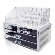 Photo 1 of Acrylic Makeup Jewelry Cosmetic Organizer - Great for Organizing Your Lipstick Nail Polish Makeup Brushes Set Holder Keep Your Vanity Dresser Bathroom Organized with 4 Set of Drawers Crystal Case
