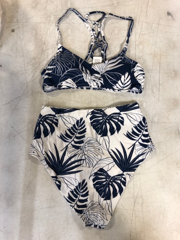 Photo 1 of CUPSHE Blue And White Leafy High Waisted Bikini. Small
