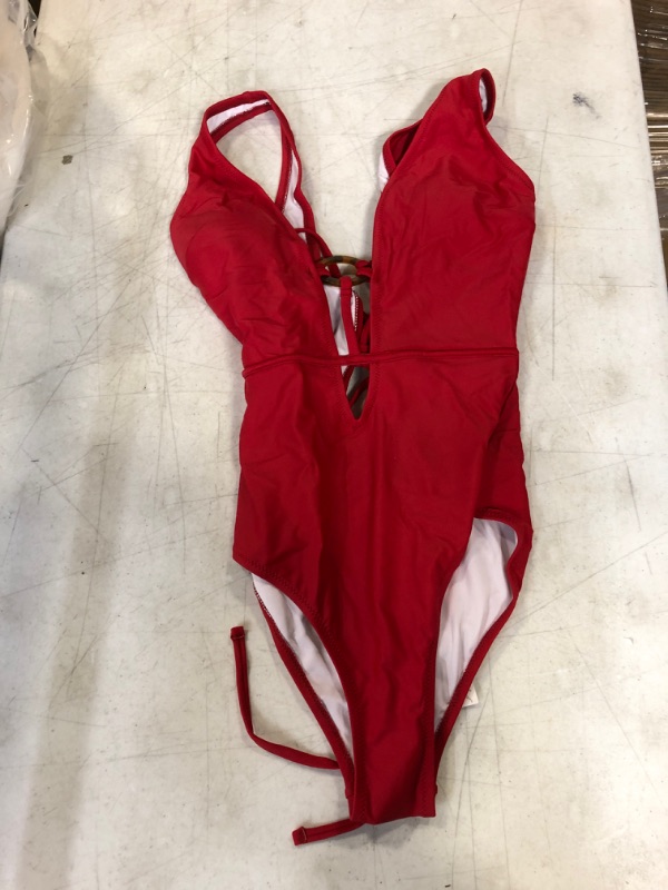 Photo 2 of CUPSHE Red Strappy Lace Up One Piece Swimsuit. Small
