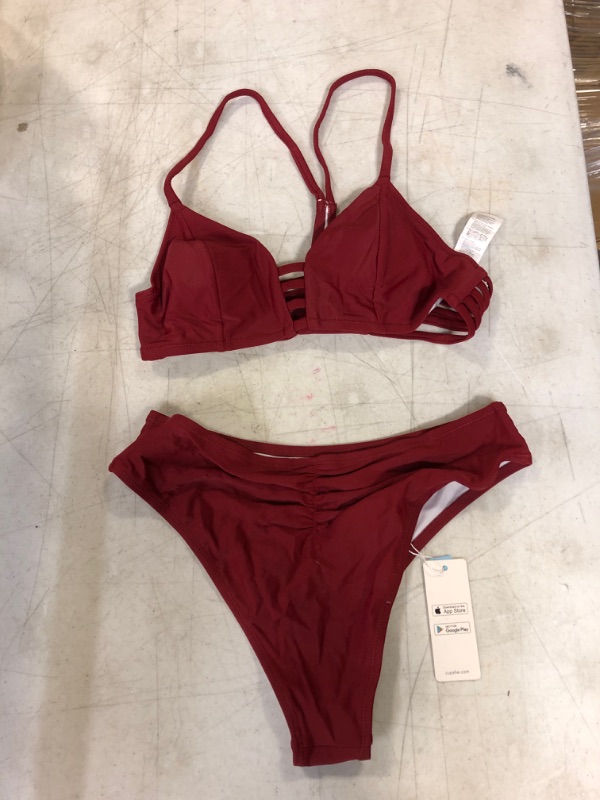 Photo 2 of CUPSHE Wine Red Strappy Bikini. Small
