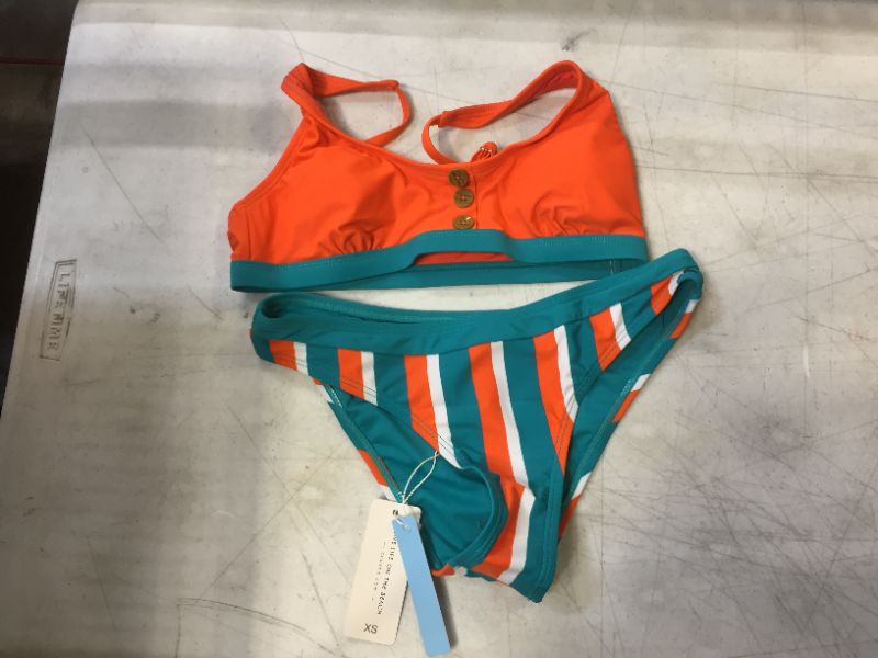 Photo 2 of Contrast Trim Buttoned Striped Bikini
