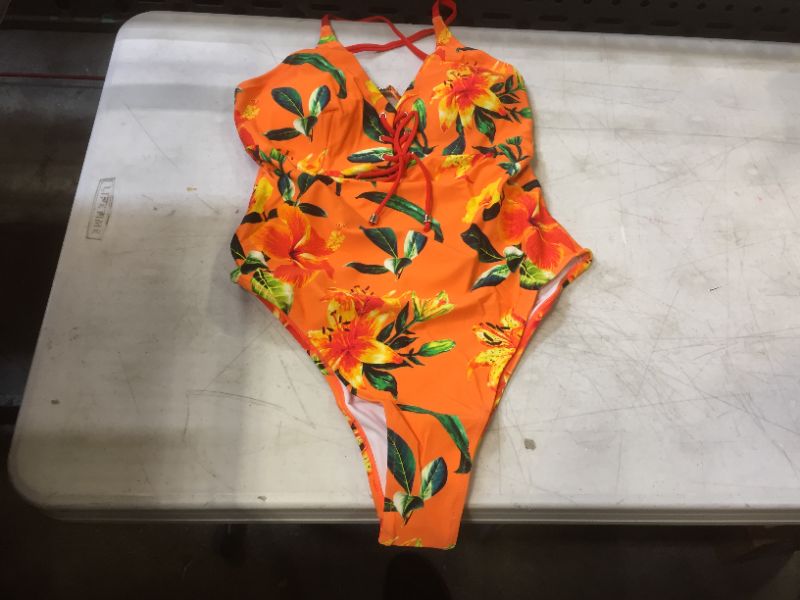 Photo 2 of Orange Lace Up One-Piece Swimsuit
