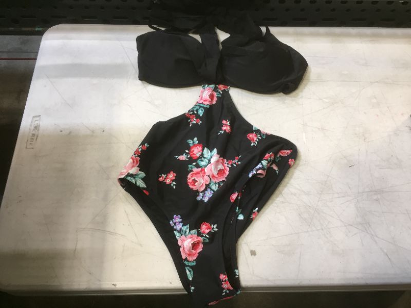 Photo 2 of Black And Floral Wrap Cutout One Piece Swimsuit
