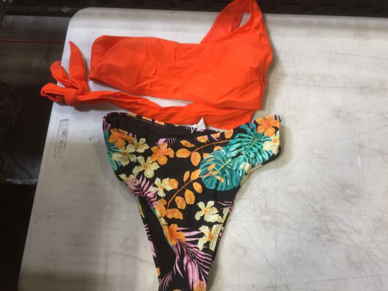 Photo 2 of Jordan Orange And Floral One Shoulder Bikini
