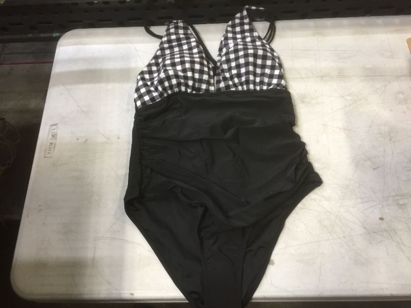 Photo 2 of Black And White Gingham Ruched One Piece Swimsuit
