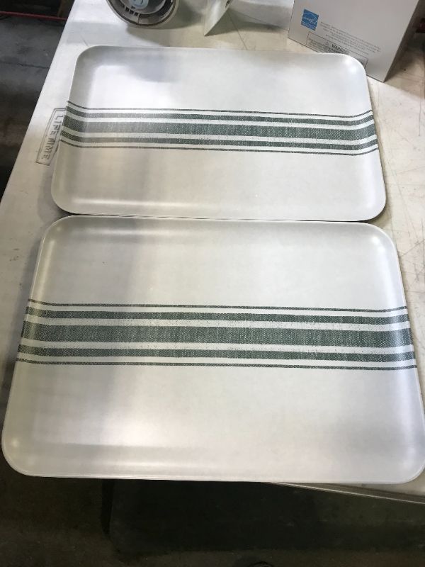 Photo 2 of 2x Variegated Center Stripes Melamine Serve Tray Light Gray/Green - Hearth & Hand™ with Magnolia