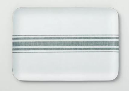 Photo 1 of 2x Variegated Center Stripes Melamine Serve Tray Light Gray/Green - Hearth & Hand™ with Magnolia