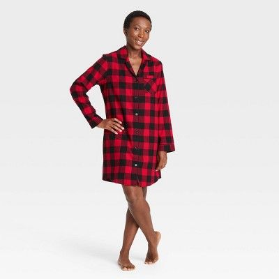 Photo 1 of Women's Holiday Buffalo Check Plaid Flannel Pajama Night Gown - Wondershop™ Red SIZE XXL
