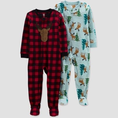 Photo 1 of Baby Boys' Buffalo Check Fleece Footed Pajama - Just One You® made by carter's Blue/Red SIZE 18M
